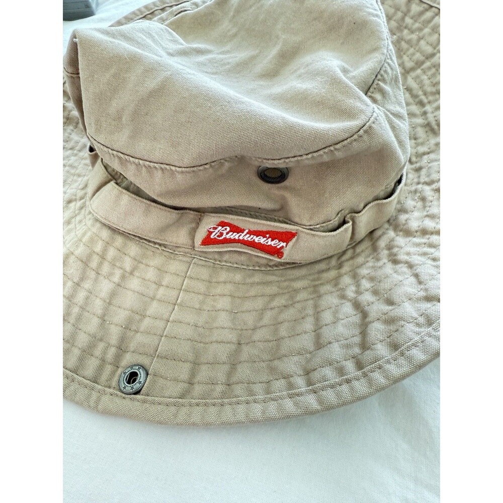 Budweiser Bucket Hat Men Tan Snaps Vented Fishing Beach Beer Drinking Hiking